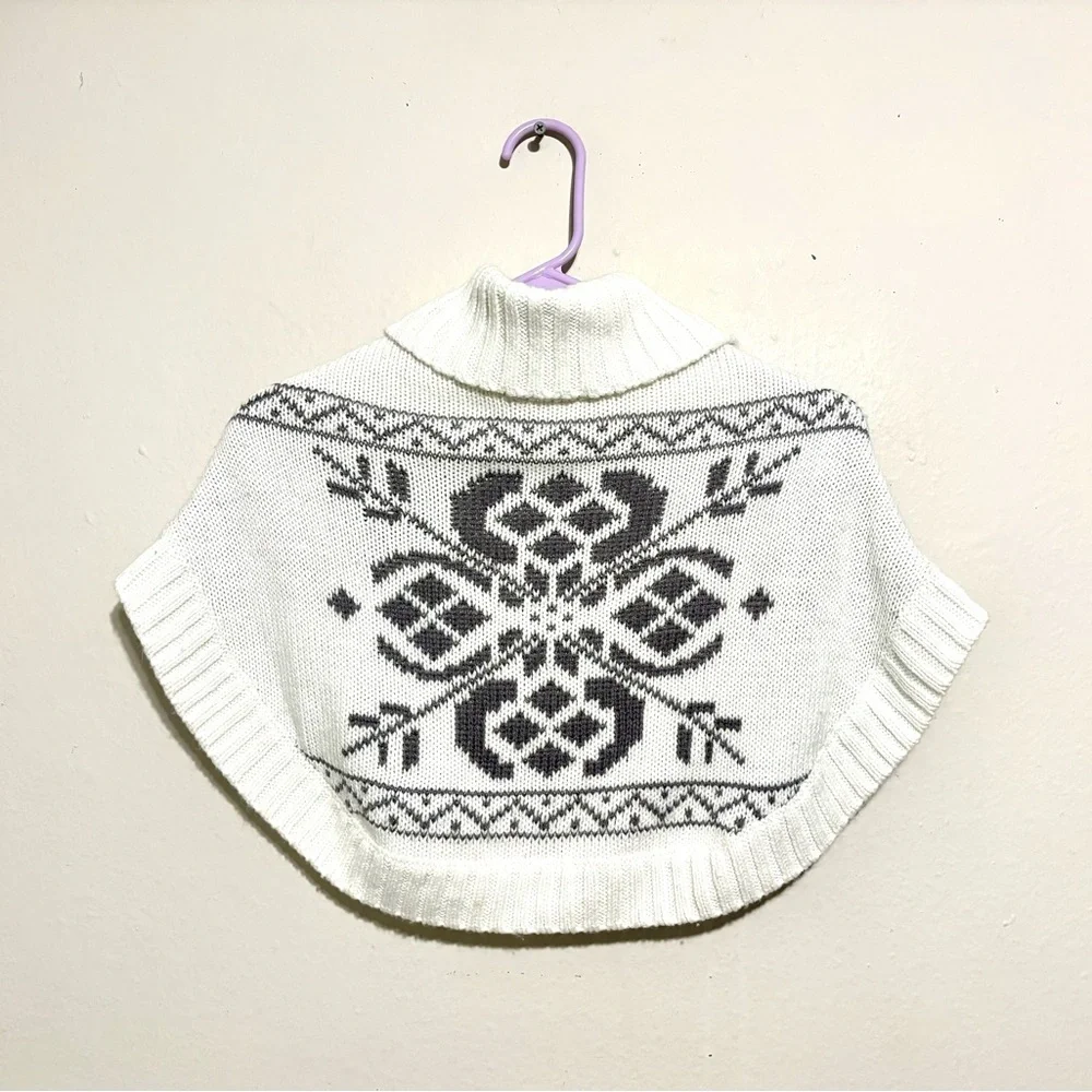 OshKosh B'gosh Fair Isle Knit Cape Poncho Pullover Gray‎ White Girls 3T